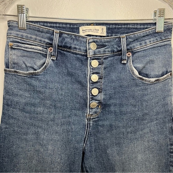 AF Jeans Womens 28 Blue High Rise Super Skinny Ankle Distressed Button Fly Short - Picture 2 of 10